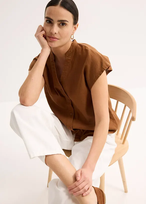 Léger chemisier manches courtes en lin mélangé, bonprix