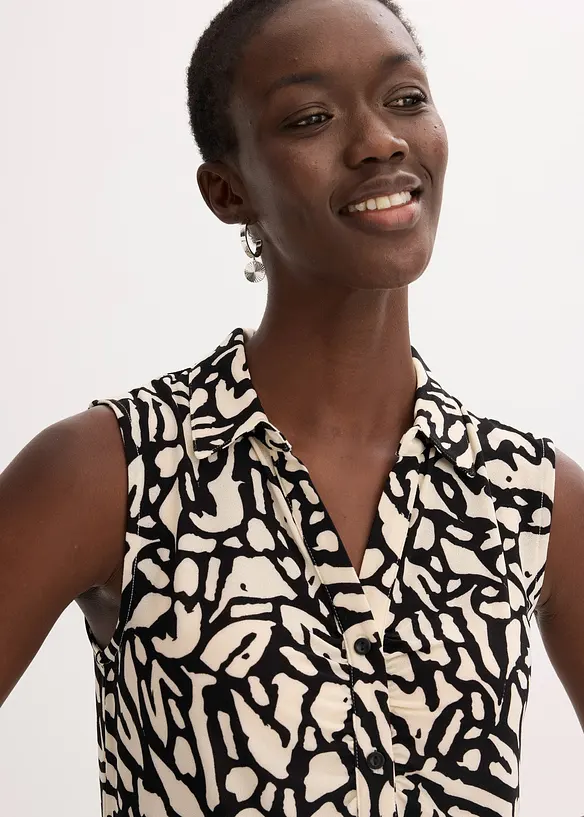 Chemisier froncé sans manches, col polo, bonprix