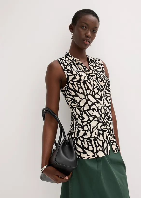 Chemisier froncé sans manches, col polo, bonprix