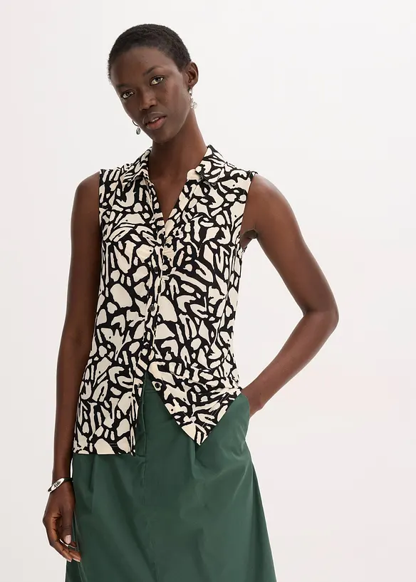 Chemisier froncé sans manches, col polo, bonprix