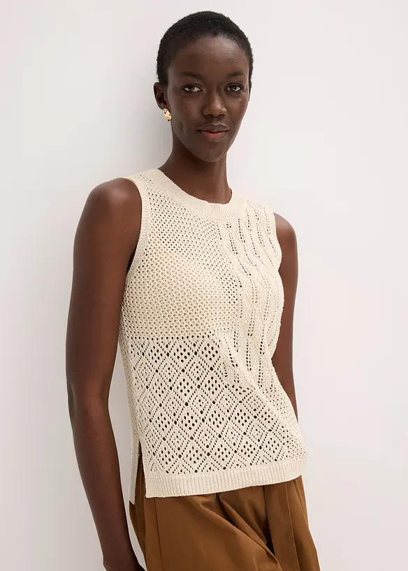 Top en maille ajourée avec fibres métallisées, bonprix