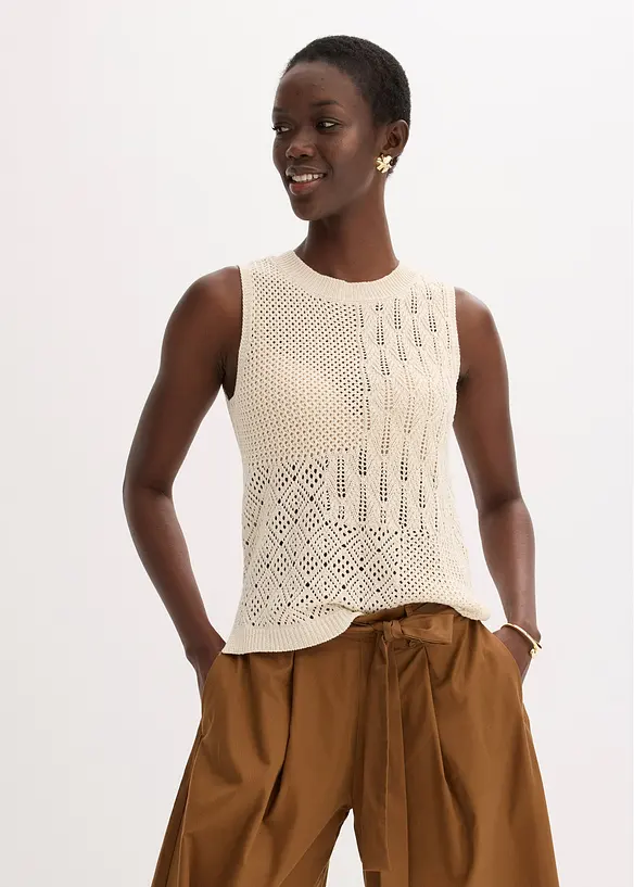 Top en maille ajourée avec fibres métallisées, bonprix