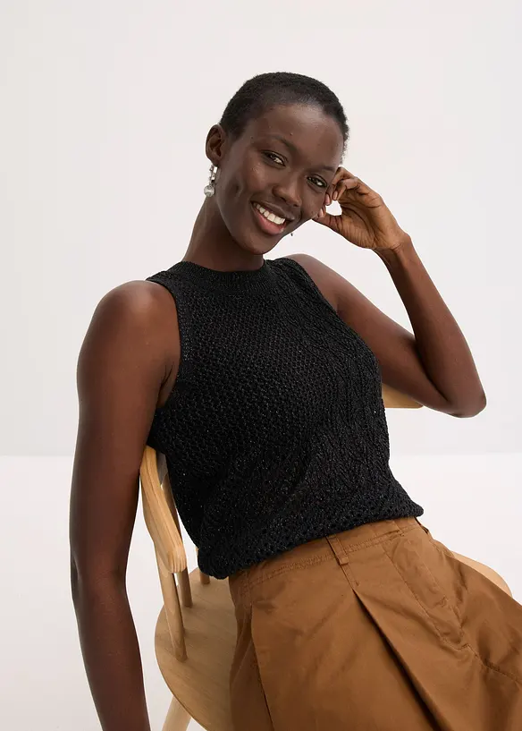 Top en maille ajourée avec fibres métallisées, bonprix