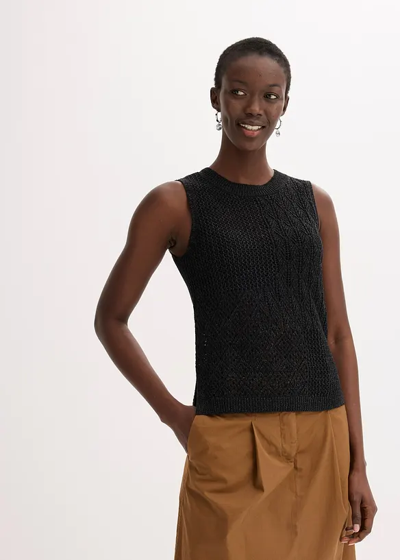 Top en maille ajourée avec fibres métallisées, bonprix