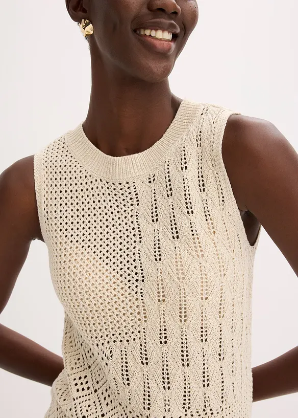 Top en maille ajourée avec fibres métallisées, bonprix