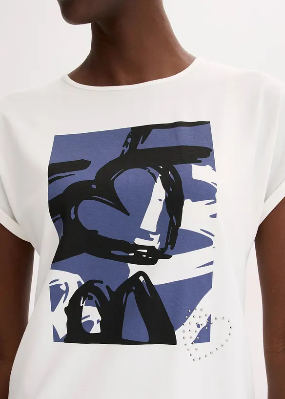 T-shirt en viscose mélangée à strass, bonprix