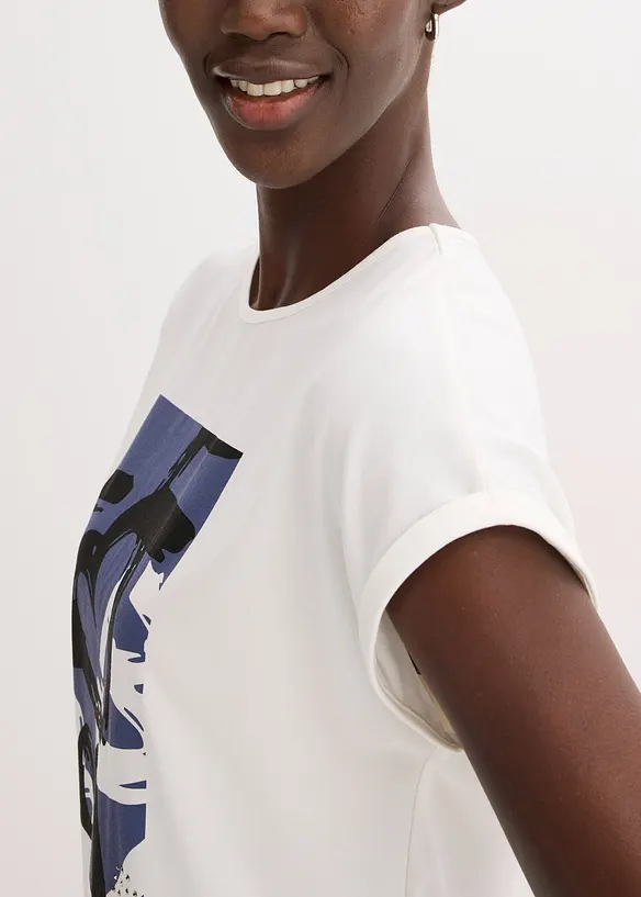 T-shirt en viscose mélangée à strass, bonprix