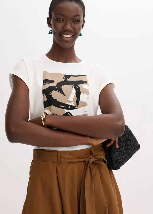 T-shirt en viscose m&eacute;lang&eacute;e &agrave; strass, bonprix