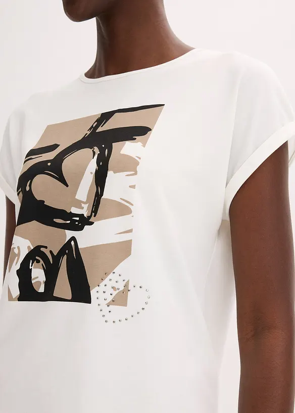 T-shirt en viscose m&eacute;lang&eacute;e &agrave; strass, bonprix