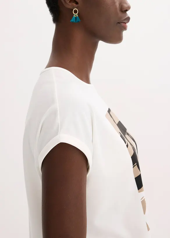 T-shirt en viscose m&eacute;lang&eacute;e &agrave; strass, bonprix