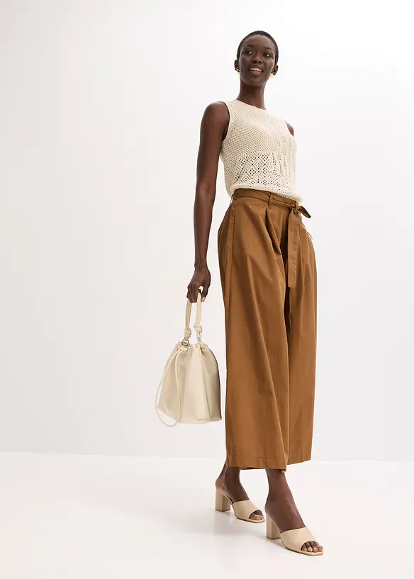 Pantalon en popeline de coton et ceinture (ens. 2 pces), bonprix