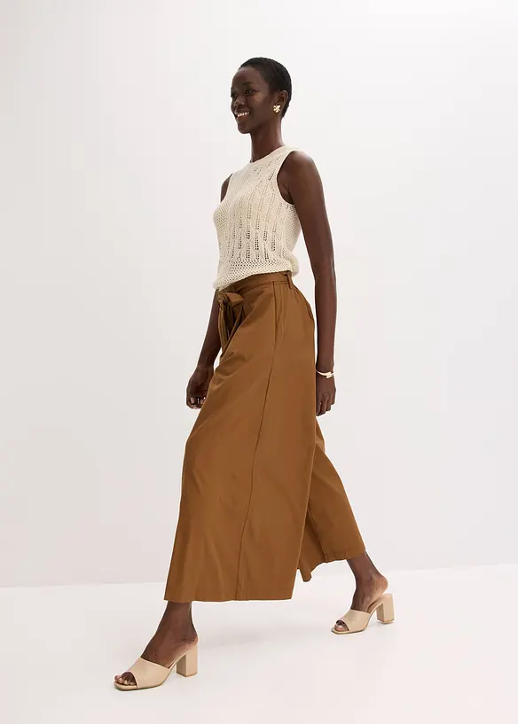 Pantalon en popeline de coton et ceinture (ens. 2 pces), bonprix