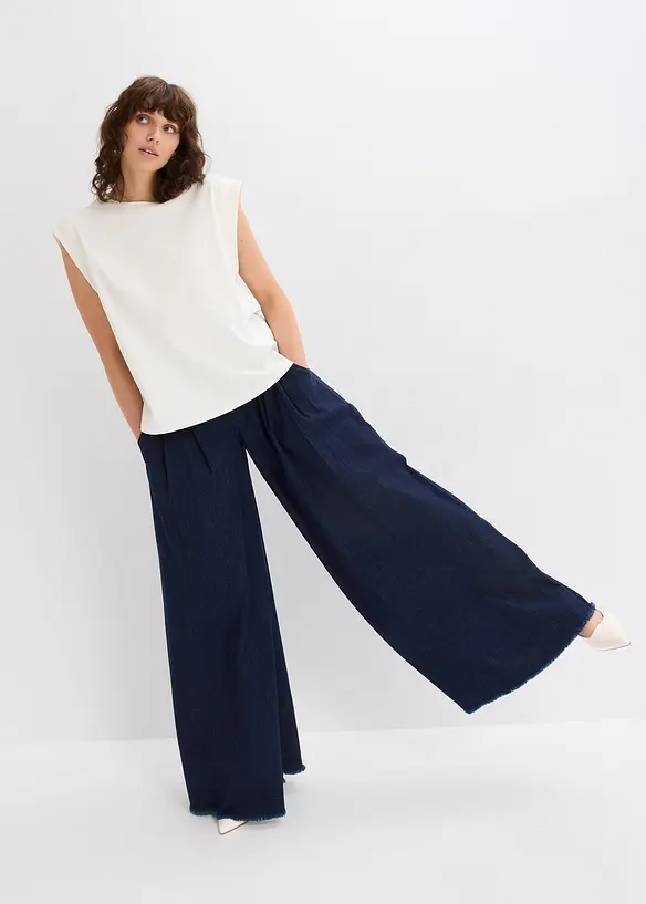 Top avec mancherons en bord-côte, bonprix