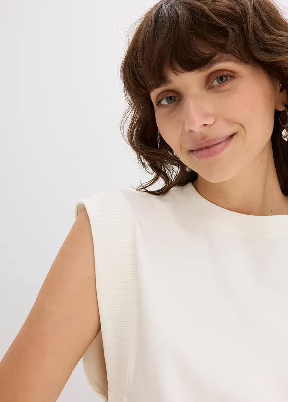 Top avec mancherons en bord-côte, bonprix