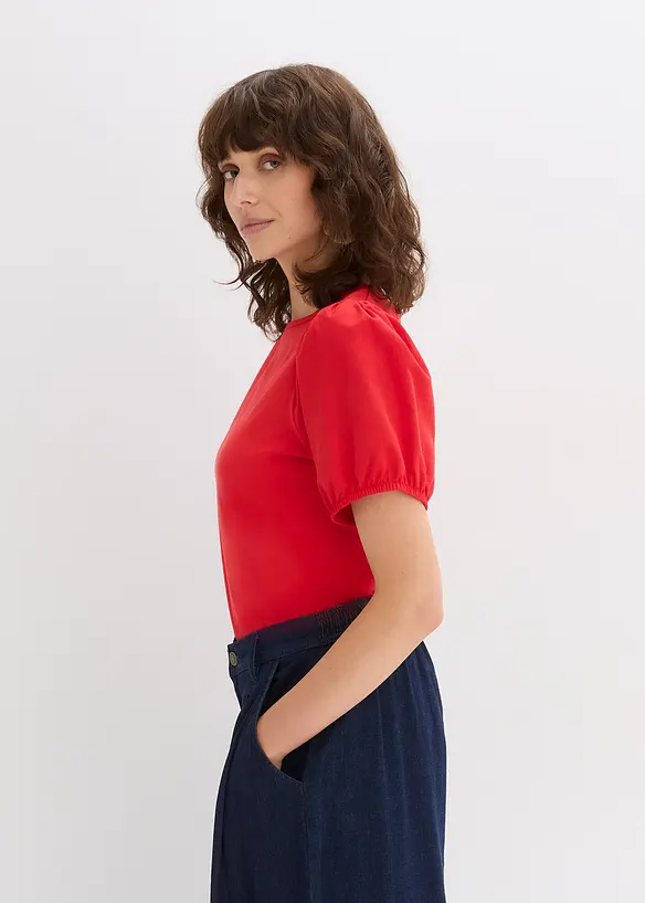 T-shirt en jersey avec manches bouffantes en popeline de coton, bonprix