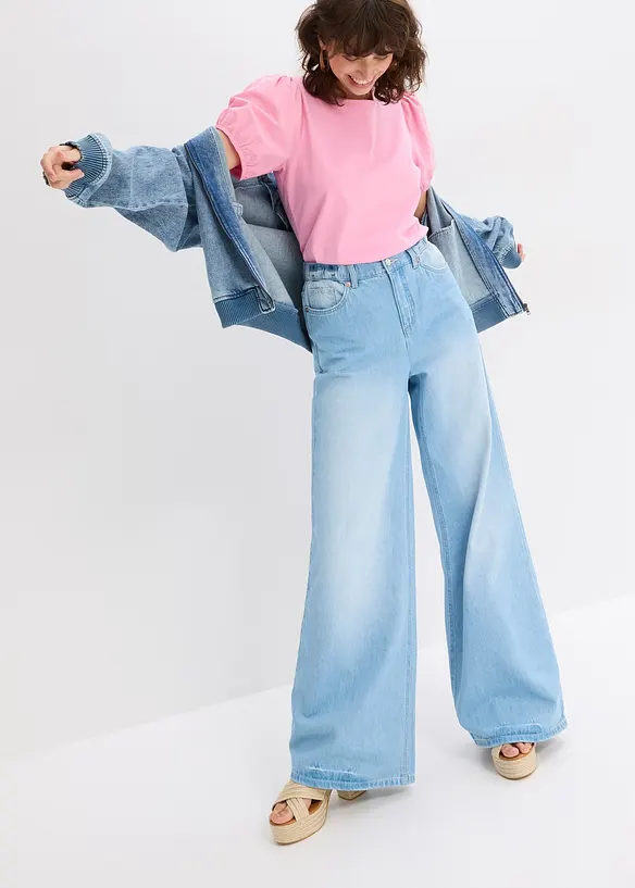 T-shirt en jersey avec manches bouffantes en popeline de coton, bonprix