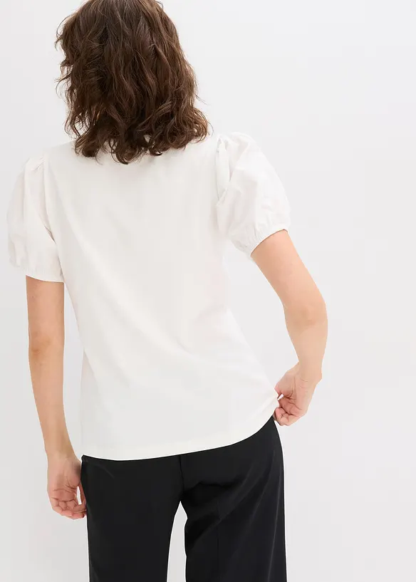 T-shirt en jersey avec manches bouffantes en popeline de coton, bonprix