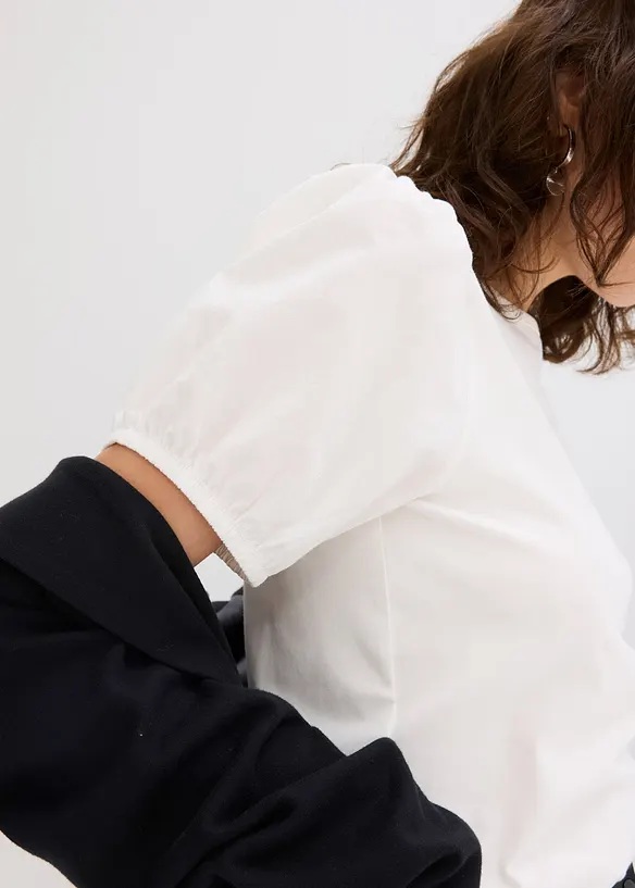 T-shirt en jersey avec manches bouffantes en popeline de coton, bonprix