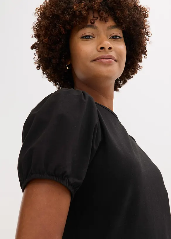 T-shirt en jersey avec manches bouffantes en popeline de coton, bonprix