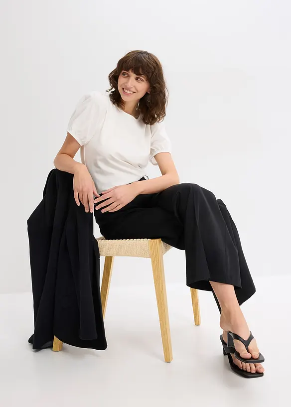 T-shirt en jersey avec manches bouffantes en popeline de coton, bonprix