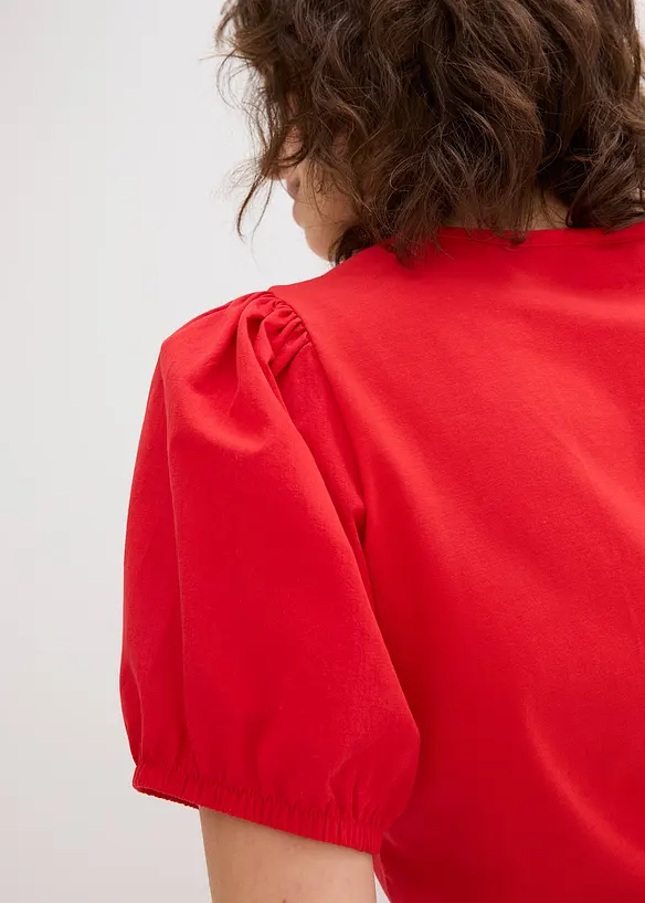 T-shirt en jersey avec manches bouffantes en popeline de coton, bonprix