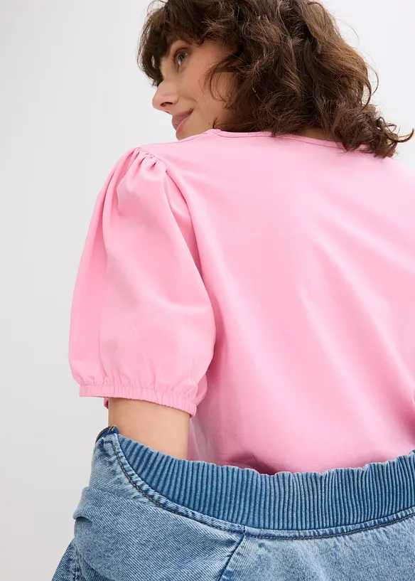 T-shirt en jersey avec manches bouffantes en popeline de coton, bonprix