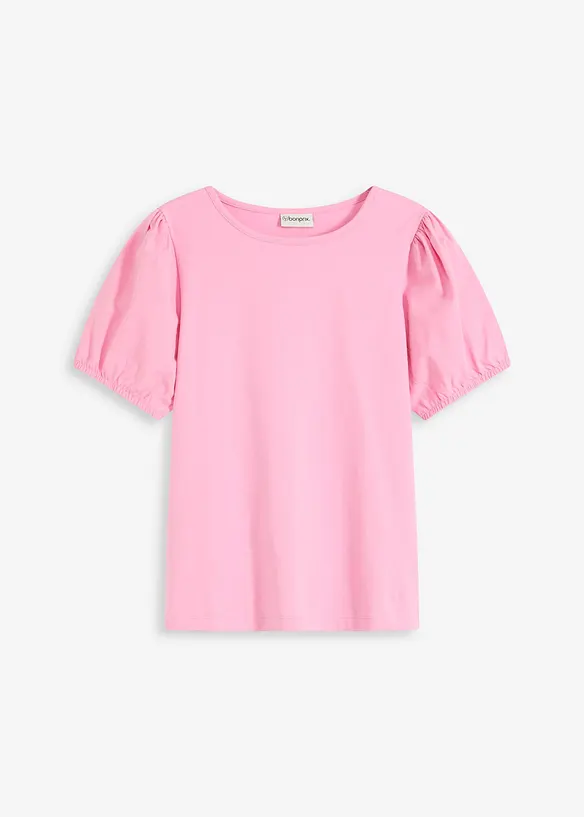 T-shirt en jersey avec manches bouffantes en popeline de coton, bonprix