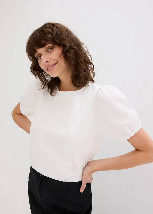 T-shirt en jersey avec manches bouffantes en popeline de coton, bonprix