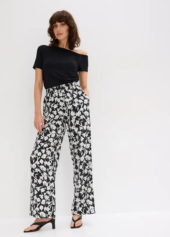 Pantalon palazzo en tissu texturé, bonprix