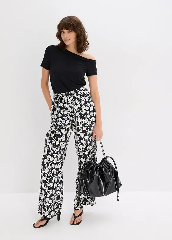 Pantalon palazzo en tissu texturé, bonprix