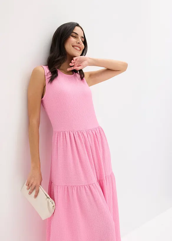 Robe midi en jersey texturé avec découpe dos, bonprix