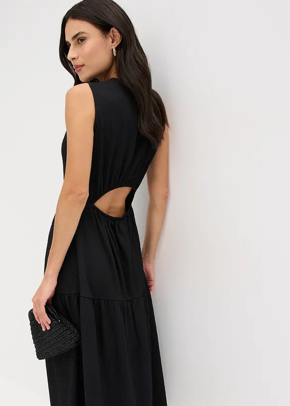 Robe midi en jersey texturé avec découpe dos, bonprix