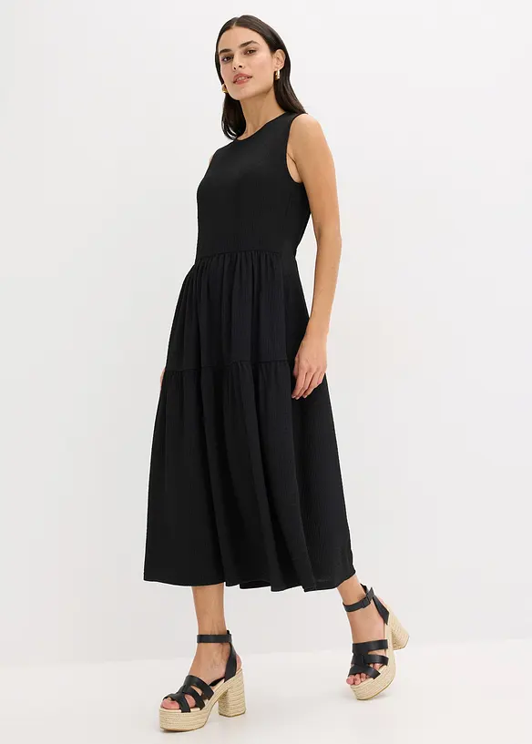 Robe midi en jersey texturé avec découpe dos, bonprix