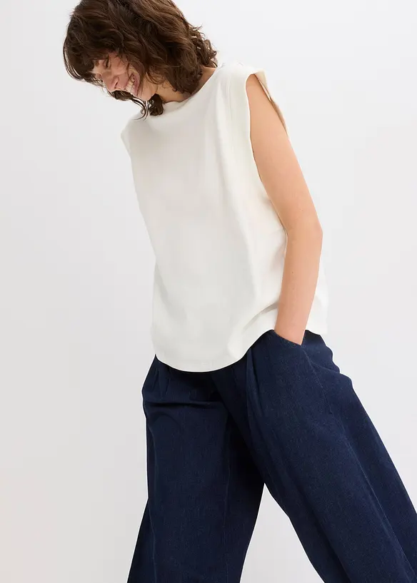 Top avec mancherons en bord-côte, bonprix