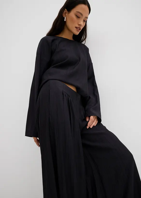 Pantalon palazzo en crépon de viscose mélangée, bonprix