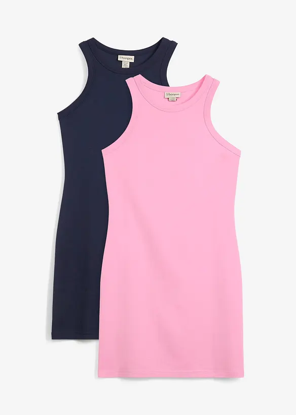 Lot de 2 robes &agrave; bretelles en interlock 100% coton, bonprix