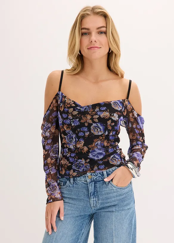 Haut col Bardot en mesh, bonprix