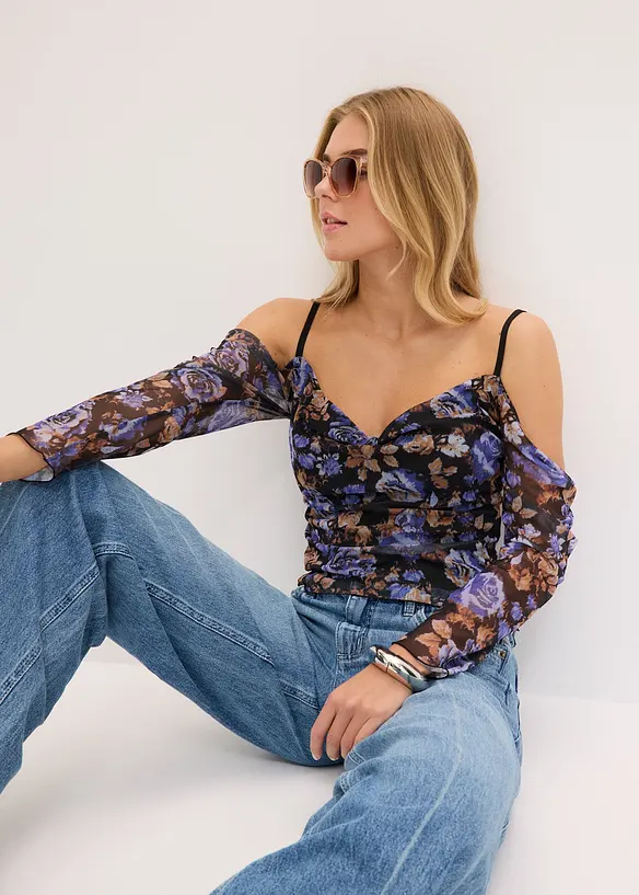 Haut col Bardot en mesh, bonprix