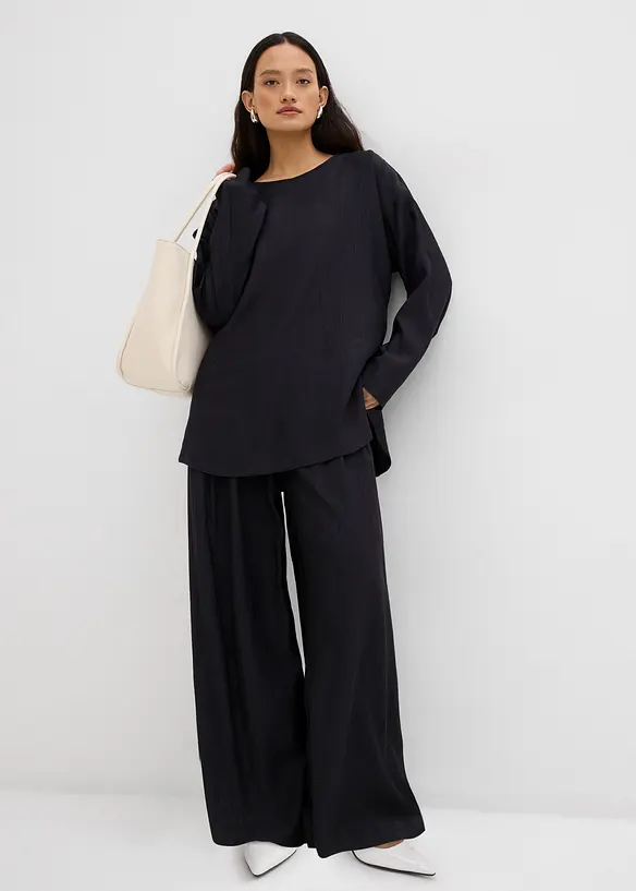 Pantalon palazzo en crépon de viscose mélangée, bonprix