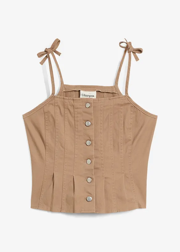 Top à fines bretelles en toile de coton extensible, bonprix