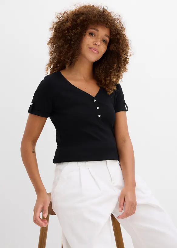 T-shirt col tunisien 100% coton, bonprix