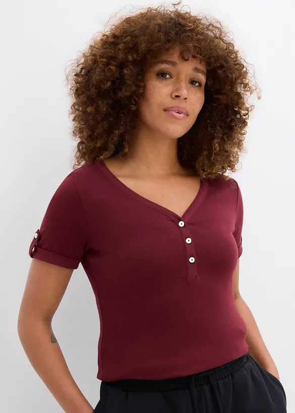 T-shirt col tunisien 100% coton, bonprix