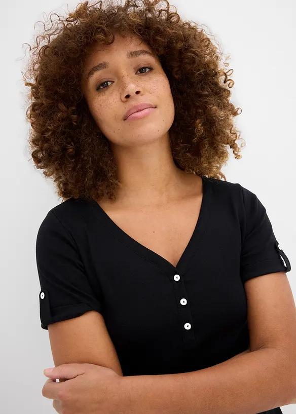 T-shirt col tunisien 100% coton, bonprix