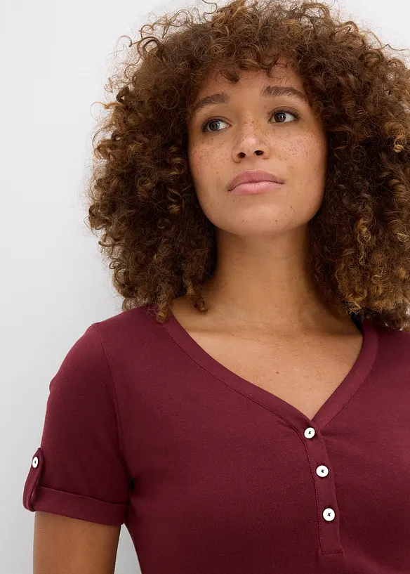 T-shirt col tunisien 100% coton, bonprix