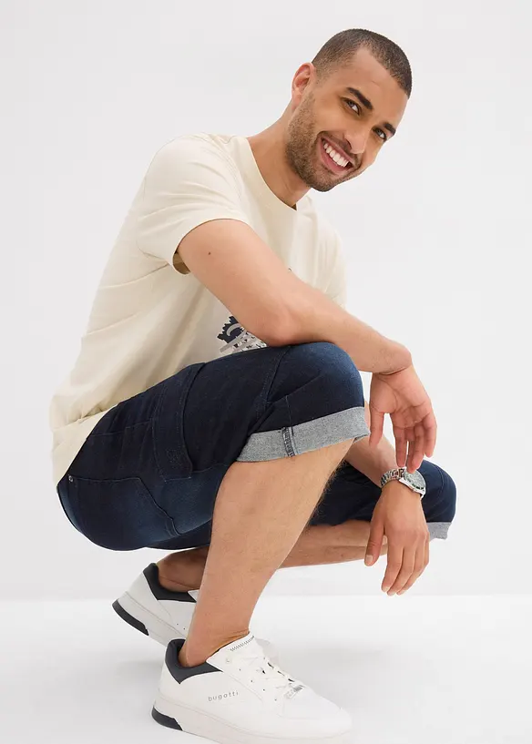 Bermuda cargo en jean extensible, regular, bonprix