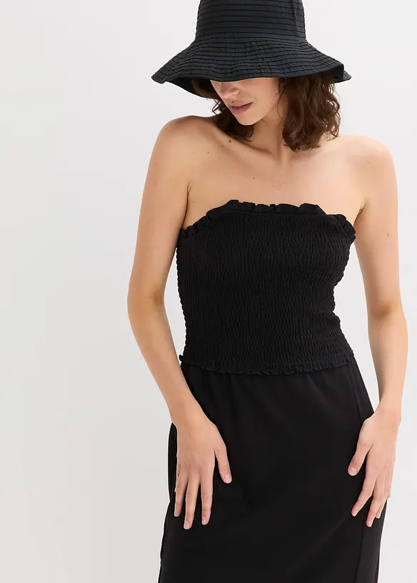 Robe midi en jersey avec empiècement smocké et fente, bonprix