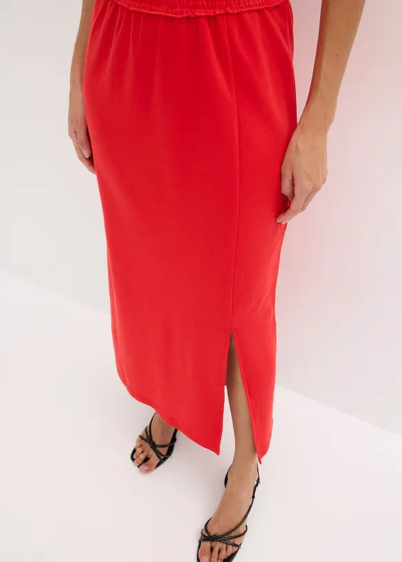 Robe midi en jersey avec empiècement smocké et fente, bonprix