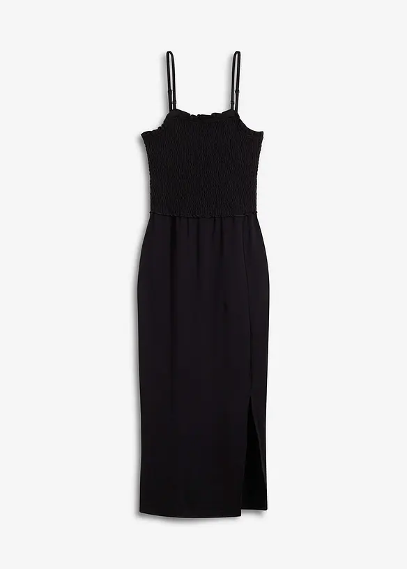 Robe midi en jersey avec empiècement smocké et fente, bonprix