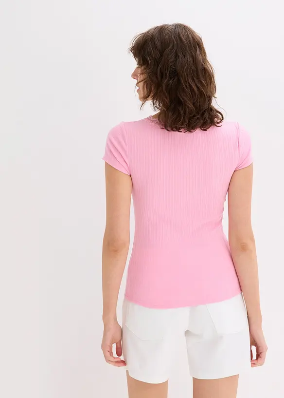 Lot de 2 T-shirts côtelés avec détail en dentelle, bonprix