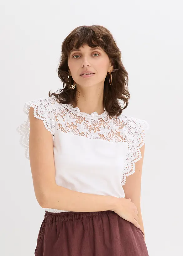 T-shirt à empiècement dentelle, bonprix
